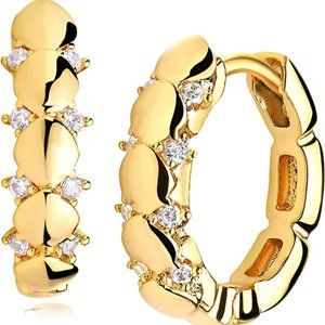 Cubic Zirconia Huggie Earrings 14k Gold Plated Tiny Cuff Earrings Small Huggie